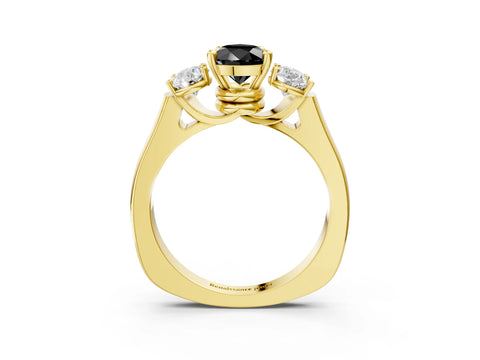 Yellow gold Three-Stone Fancy Black Pear Cut Brilliant Diamond Trellis Ring with Comfort Fit Band_3