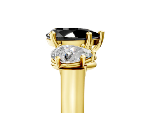 Yellow gold Three-Stone Fancy Black Pear Cut Brilliant Diamond Trellis Ring with Comfort Fit Band_5