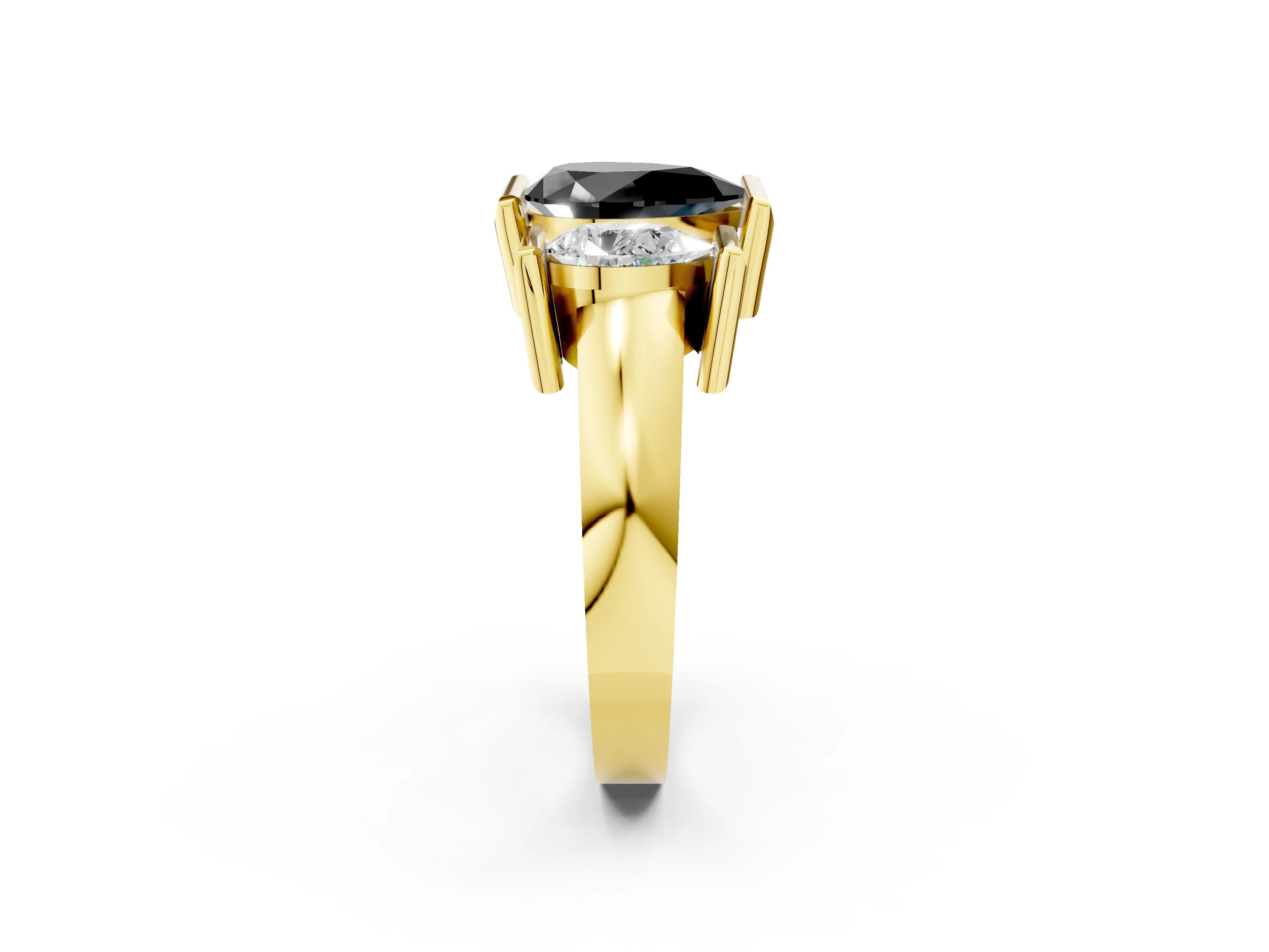 Yellow gold Three Stone Fancy Black Pear Cut Cut Channel Set Diamond Ring_2