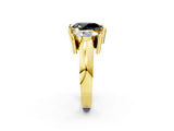 Yellow gold Three Stone Fancy Black Pear Cut Cut Channel Set Diamond Ring_2