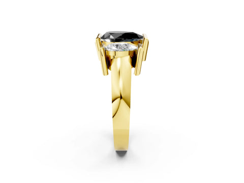 Yellow gold Three Stone Fancy Black Pear Cut Cut Channel Set Diamond Ring_2