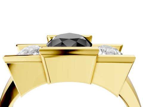 Yellow gold Three Stone Fancy Black Pear Cut Cut Channel Set Diamond Ring_4