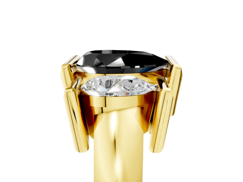 Yellow gold Three Stone Fancy Black Pear Cut Cut Channel Set Diamond Ring_5