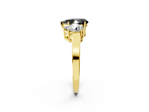 Yellow gold Three-Stone Fancy Black Pear Cut Cut Diamond Engagement Ring with Flat Band and Four-Prong Setting_14