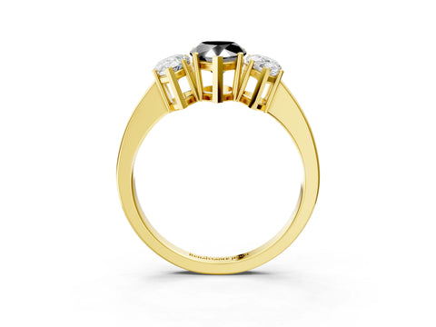 Yellow gold Three-Stone Fancy Black Pear Cut Cut Diamond Engagement Ring with Flat Band and Four-Prong Setting_15