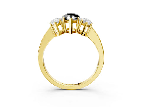 Yellow gold Three-Stone Fancy Black Pear Cut Cut Diamond Engagement Ring with Flat Band and Four-Prong Setting_3