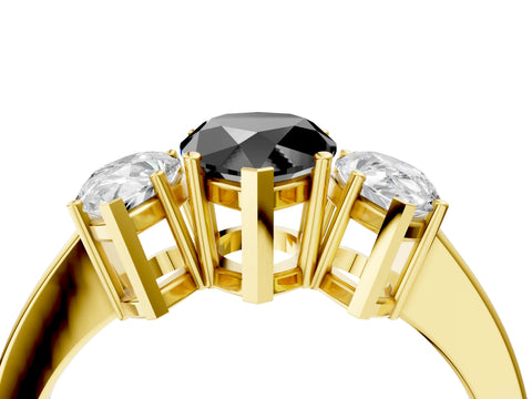 Yellow gold Three-Stone Fancy Black Pear Cut Cut Diamond Engagement Ring with Flat Band and Four-Prong Setting_4