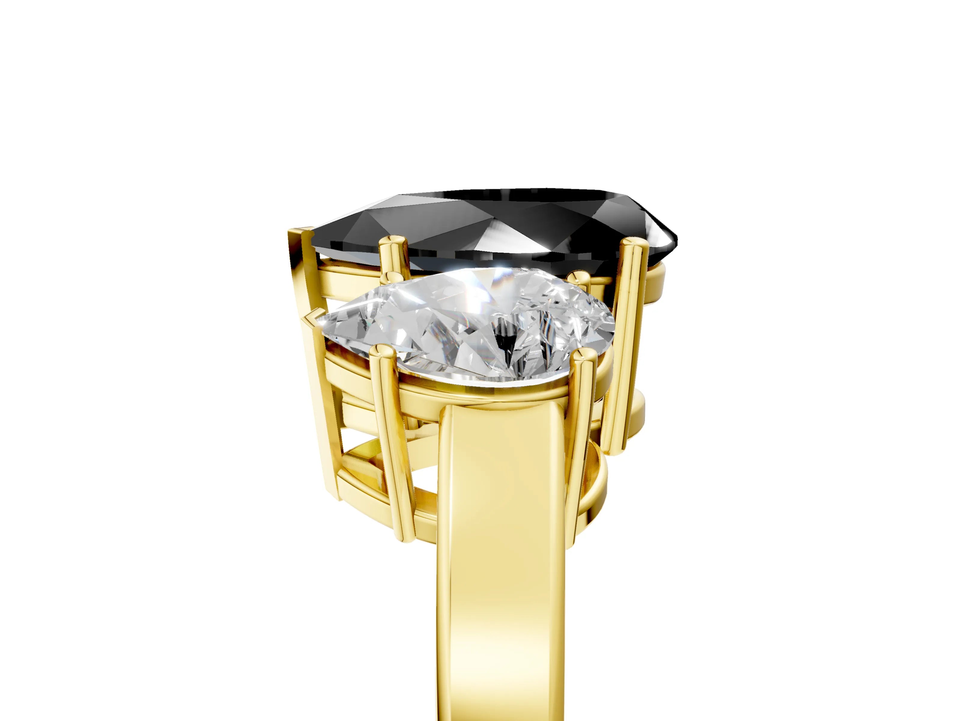 Yellow gold Three-Stone Fancy Black Pear Cut Cut Diamond Engagement Ring with Flat Band and Four-Prong Setting_5