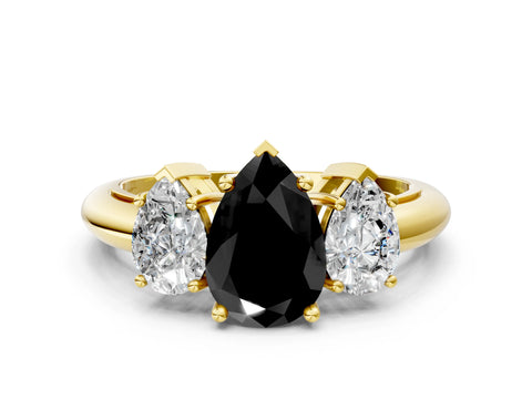 Yellow gold Three-Stone Fancy Black Pear Cut Cut Diamond Engagement Ring with Prong Setting on a White Gold Band_24