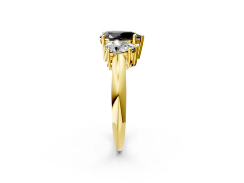 Yellow gold Three-Stone Fancy Black Pear Cut Cut Diamond Engagement Ring with Prong Setting on a White Gold Band_2