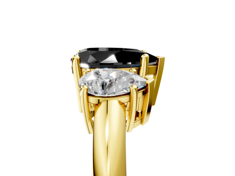 Yellow gold Three-Stone Fancy Black Pear Cut Cut Diamond Engagement Ring with Prong Setting on a White Gold Band_5