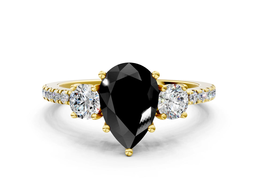 Yellow gold Three-Stone Fancy Black Pear Cut Cut Diamond Pavé Band with Prong Setting_15