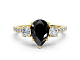 Yellow gold Three-Stone Fancy Black Pear Cut Cut Diamond Pavé Band with Prong Setting_15