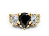 Yellow gold Three-Stone Fancy Black Pear Cut Cut Diamond Ring with Channel-Set Band and Four-Prong Setting_12