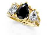 Yellow gold Three-Stone Fancy Black Pear Cut Cut Diamond Ring with Channel-Set Band and Four-Prong Setting_13