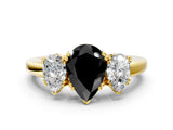 Yellow gold Three-Stone Fancy Black Pear Cut Cut Diamond Ring with Channel Set Band and Four-Prong Setting_24