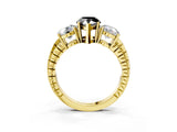 Yellow gold Three-Stone Fancy Black Pear Cut Cut Diamond Ring with Channel-Set Band and Prong Setting_3