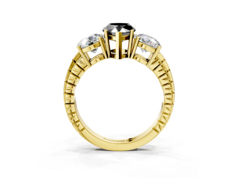Yellow gold Three-Stone Fancy Black Pear Cut Cut Diamond Ring with Channel-Set Band and Prong Setting_3