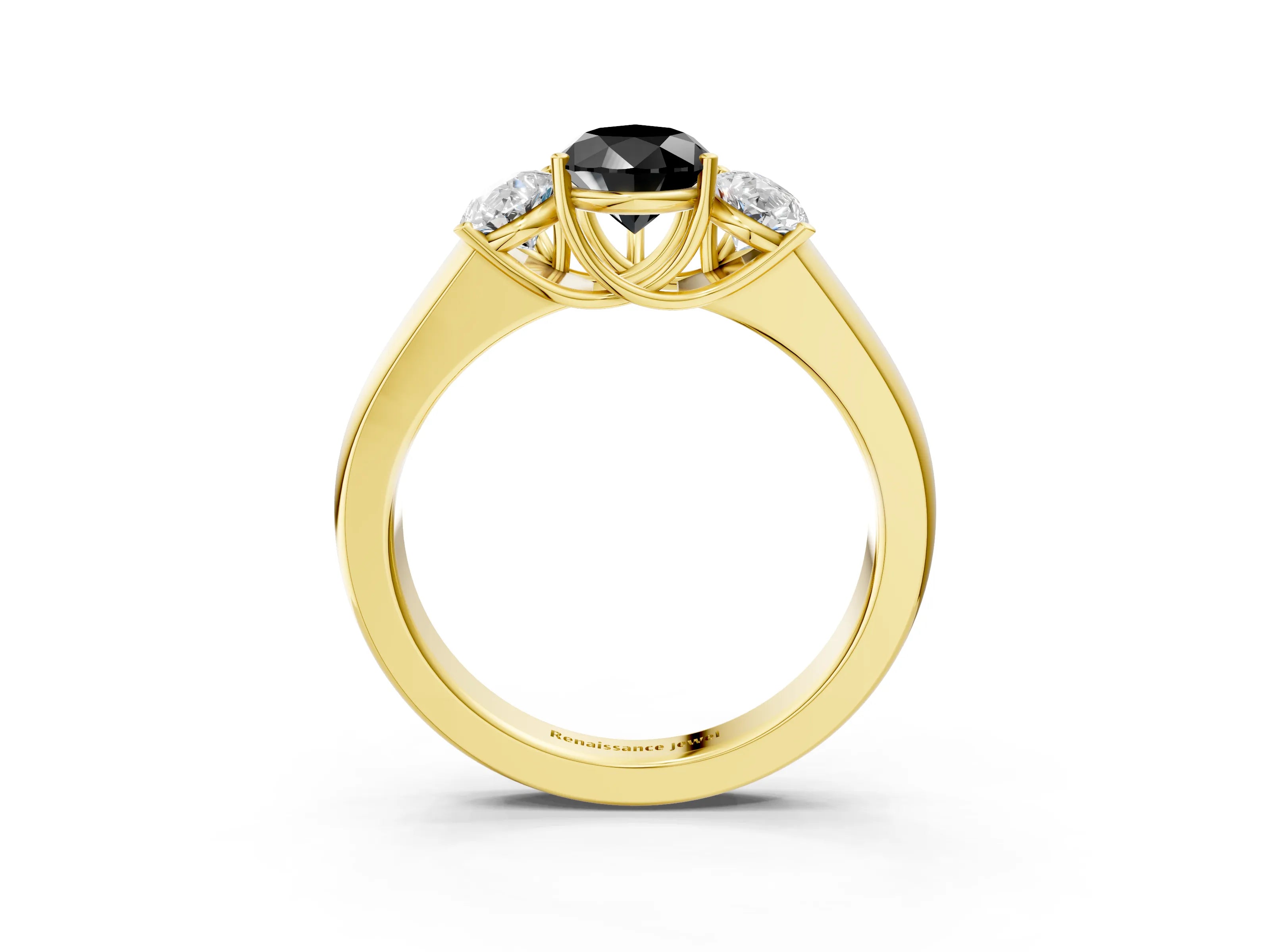 Yellow gold Three-Stone Fancy Black Pear Cut Cut Diamond Ring with Prong Setting and Classic Band_3