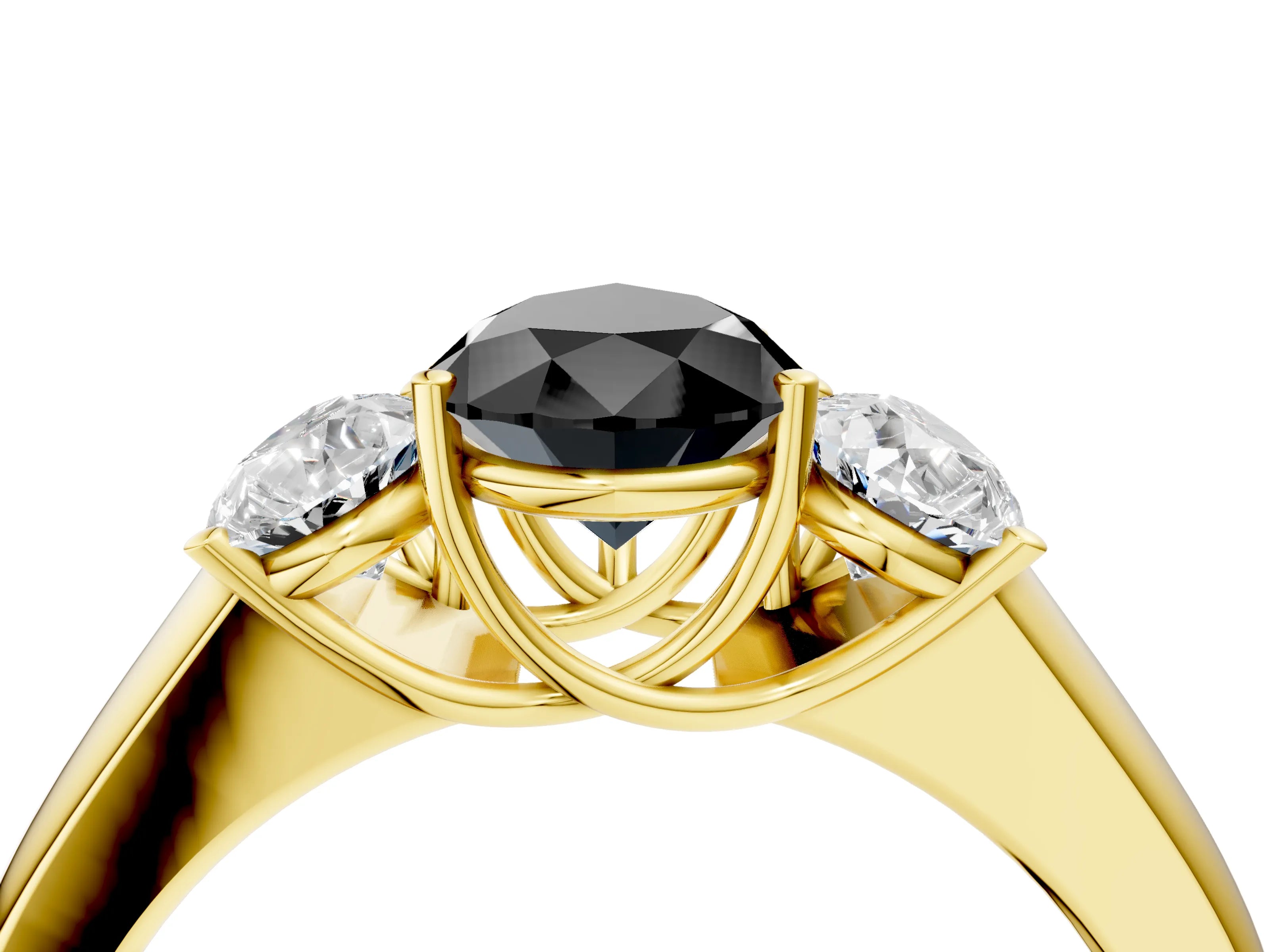 Yellow gold Three-Stone Fancy Black Pear Cut Cut Diamond Ring with Prong Setting and Classic Band_4