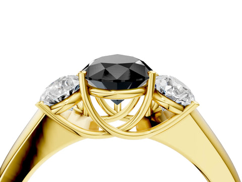 Yellow gold Three-Stone Fancy Black Pear Cut Cut Diamond Ring with Prong Setting and Classic Band_4