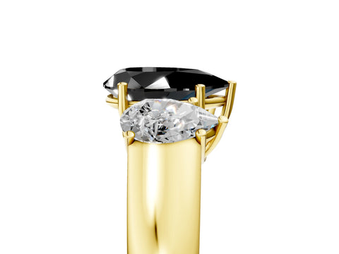 Yellow gold Three-Stone Fancy Black Pear Cut Cut Diamond Ring with Prong Setting and Classic Band_5