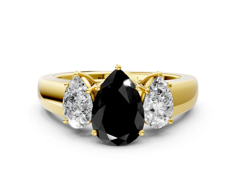 Yellow gold Three-Stone Fancy Black Pear Cut Cut Diamond Ring with Prong Setting and Classic Band