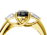 Yellow gold Three-Stone Fancy Black Pear Cut Cut Diamond Ring with Trillion Side Stones and Four-Prong Setting_7