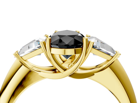 Yellow gold Three-Stone Fancy Black Pear Cut Cut Diamond Ring with Trillion Side Stones and Four-Prong Setting_7