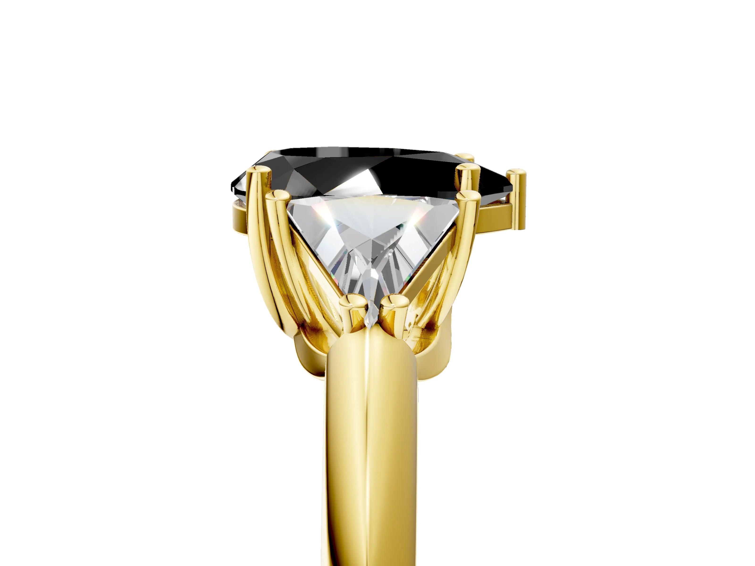 Yellow gold Three-Stone Fancy Black Pear Cut Cut Diamond Ring with Trillion Side Stones and Four-Prong Setting_8
