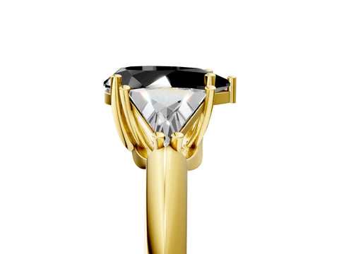 Yellow gold Three-Stone Fancy Black Pear Cut Cut Diamond Ring with Trillion Side Stones and Four-Prong Setting_8