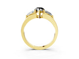 Yellow gold Three-Stone Fancy Black Pear Cut Cut Diamond Ring with Trillion Side Stones on a Split Shank Band_3