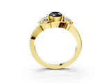 Yellow gold Three-Stone Fancy Black Pear Cut Cut Diamond Split Shank Prong Set Ring_3