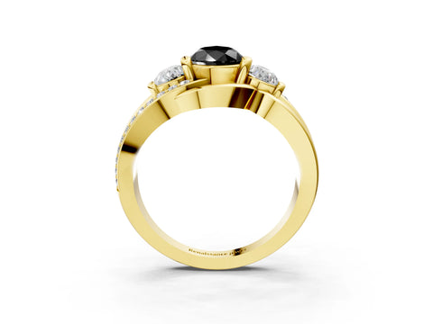 Yellow gold Three-Stone Fancy Black Pear Cut Cut Diamond Split Shank Prong Set Ring_3