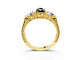 Yellow gold Three-Stone Fancy Black Pear Cut Cut Milgrain Band Prong Setting Ring_3