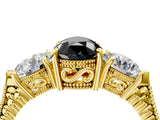 Yellow gold Three-Stone Fancy Black Pear Cut Cut Milgrain Band Prong Setting Ring_4