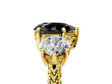 Yellow gold Three-Stone Fancy Black Pear Cut Cut Milgrain Band Prong Setting Ring_5