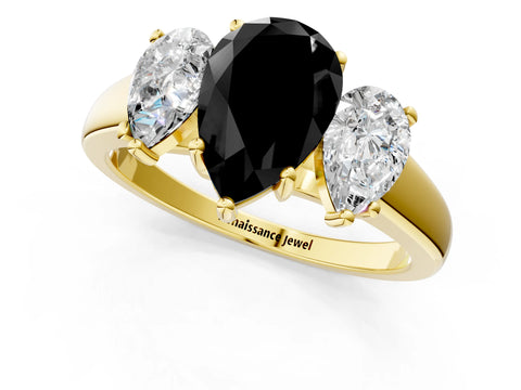 Yellow gold Three-Stone Fancy Black Pear Cut Cut Solitaire Ring with Classic Prong Setting_1