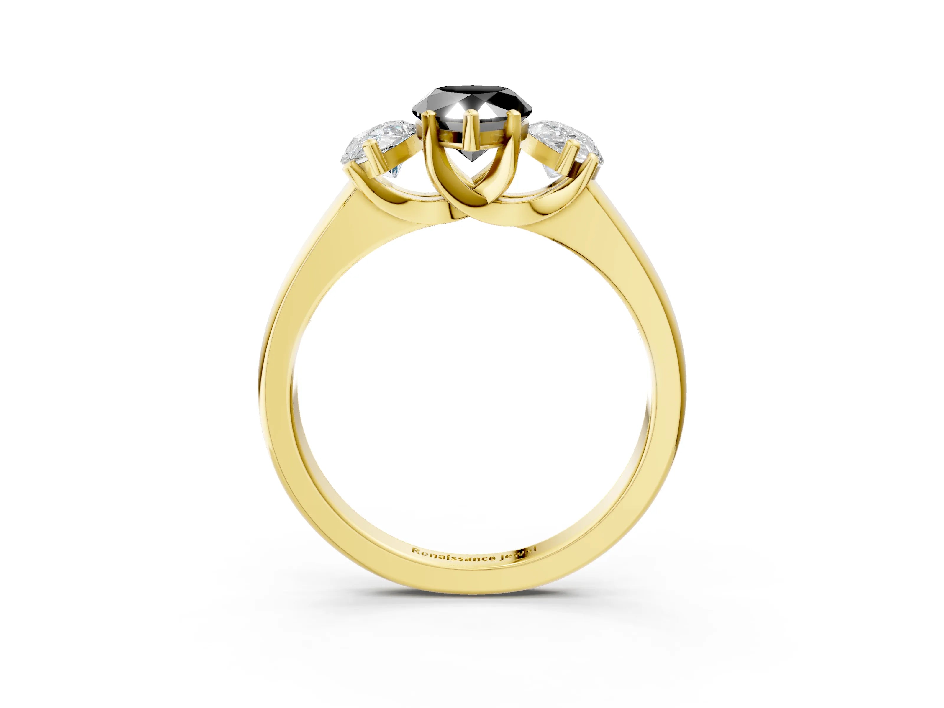 Yellow gold Three-Stone Fancy Black Pear Cut Cut Solitaire Ring with Classic Prong Setting_3