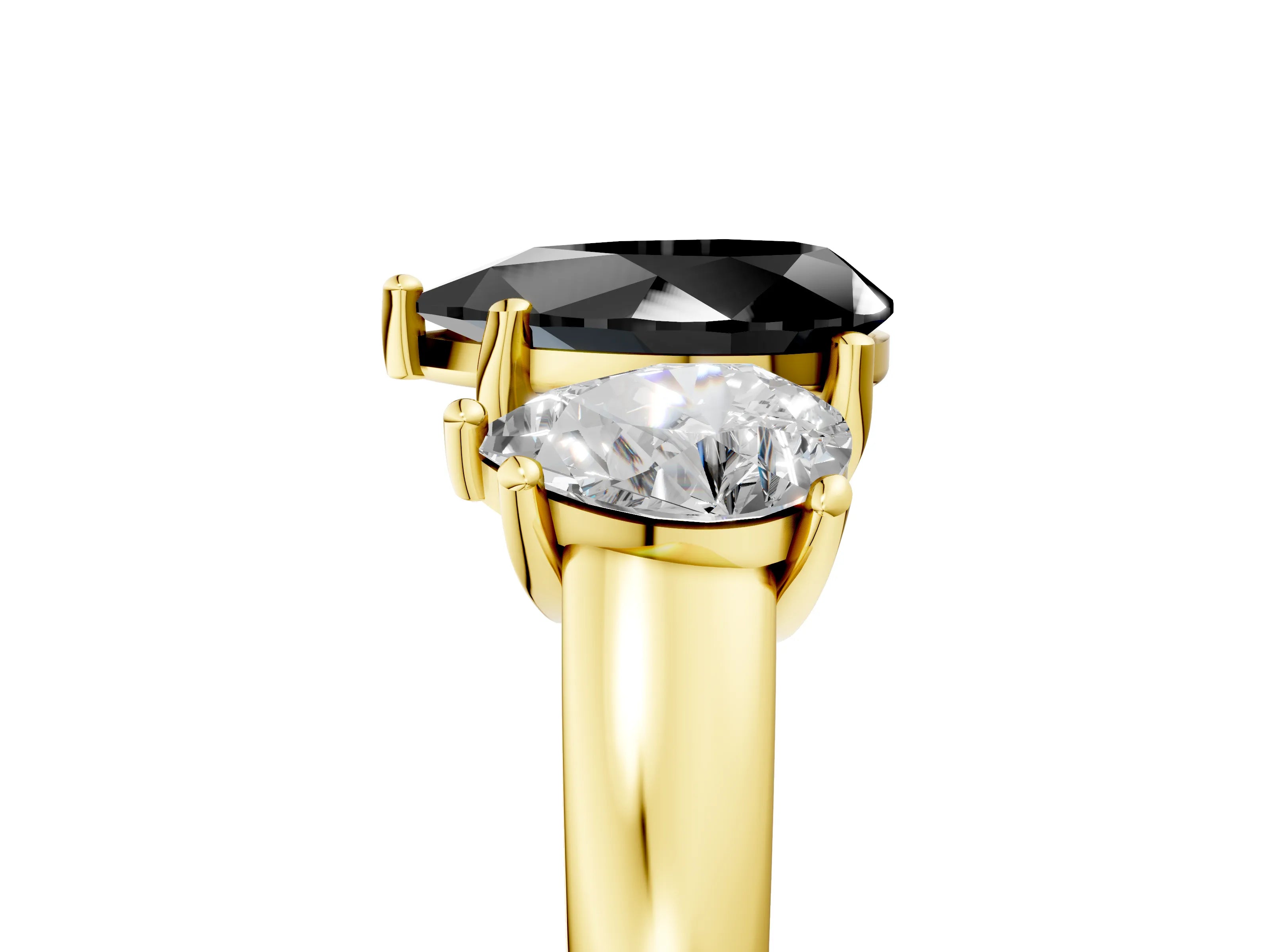 Yellow gold Three-Stone Fancy Black Pear Cut Cut Solitaire Ring with Classic Prong Setting_5