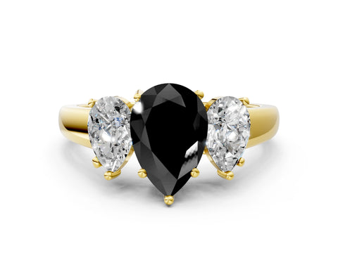 Yellow gold Three-Stone Fancy Black Pear Cut Cut Solitaire Ring with Classic Prong Setting
