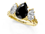 Yellow gold Three-Stone Fancy Black Pear Cut Diamond Braided Band Ring with Four-Prong Setting_13