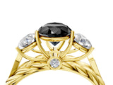Yellow gold Three-Stone Fancy Black Pear Cut Diamond Braided Band Ring with Four-Prong Setting_16