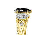 Yellow gold Three-Stone Fancy Black Pear Cut Diamond Braided Band Ring with Four-Prong Setting_17