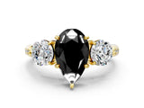 Yellow gold Three-Stone Fancy Black Pear Cut Diamond Channel Set Engagement Ring with Prong Setting_12