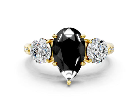 Yellow gold Three-Stone Fancy Black Pear Cut Diamond Channel Set Engagement Ring with Prong Setting_12