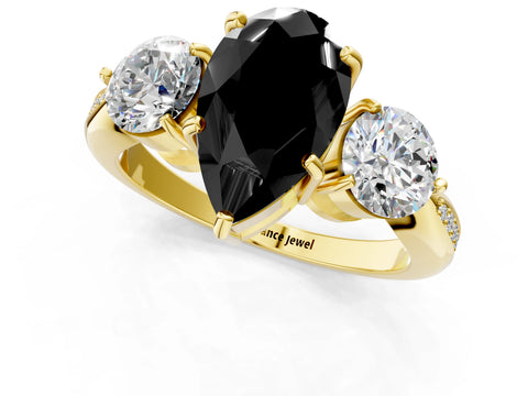 Yellow gold Three-Stone Fancy Black Pear Cut Diamond Channel Set Engagement Ring with Prong Setting_13