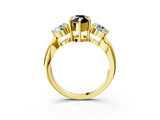 Yellow gold Three-Stone Fancy Black Pear Cut Diamond Channel Set Engagement Ring with Prong Setting_3