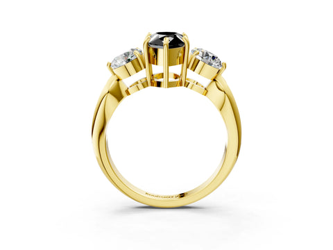 Yellow gold Three-Stone Fancy Black Pear Cut Diamond Channel Set Engagement Ring with Prong Setting_3