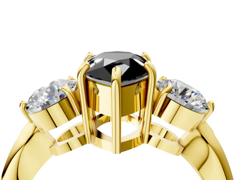 Yellow gold Three-Stone Fancy Black Pear Cut Diamond Channel Set Engagement Ring with Prong Setting_4